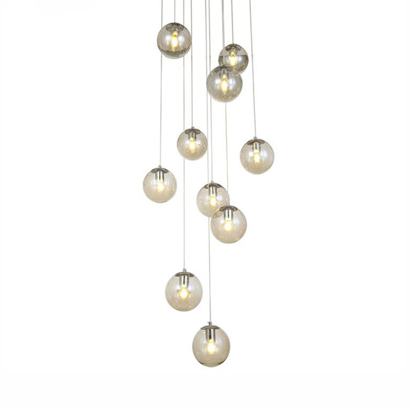 Contemporary Pendant Light Transparent Glass 10 Head Hanging Lamp for Loft