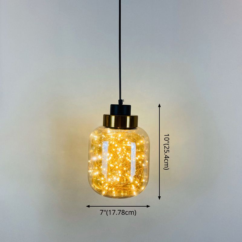 Glass Jar Pendant Light Fixture Modern Brass Finish Ceiling Hang Lamp with LED String