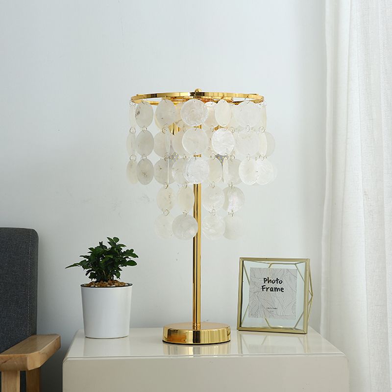 Cascading Shell Table Light Postmodern 1 Head White Nightstand Lamp with Gold Rod Arm