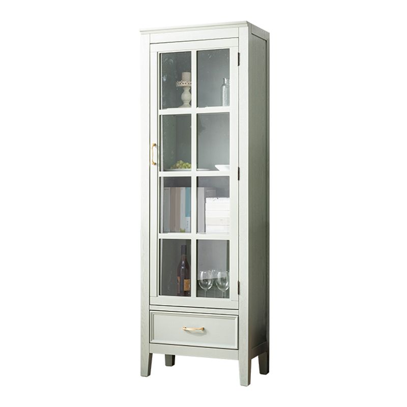 Modern Oak Storage Cabinet Glass Doors Display Cabinet with Drawer for Living Room