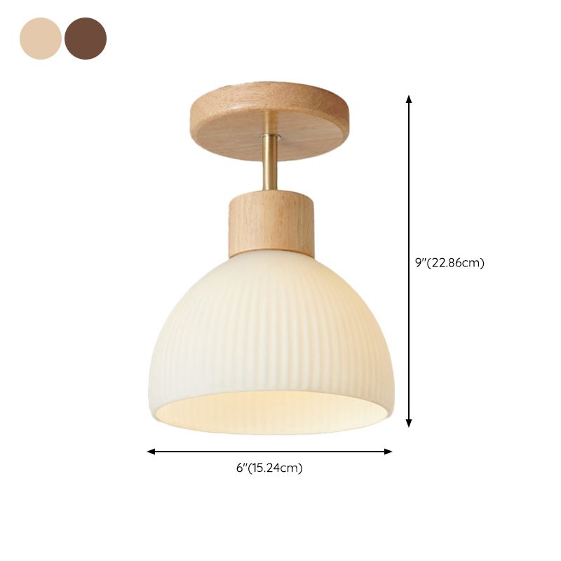 Glass Shaded Ceiling Light Modernism Wood Flush Mount Lighting for Home