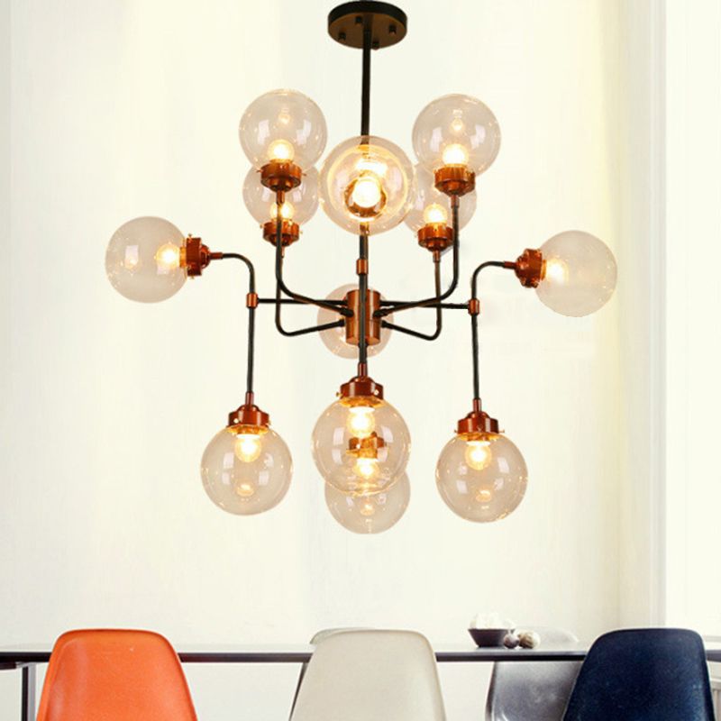 Industrial Sphere Ceiling Hanging Light Fixture with Glass Shade for Living Room