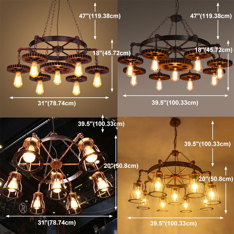 Industriële stijl multi -light kroonluchter Amerikaanse waterpijp hanglamp met een hanger