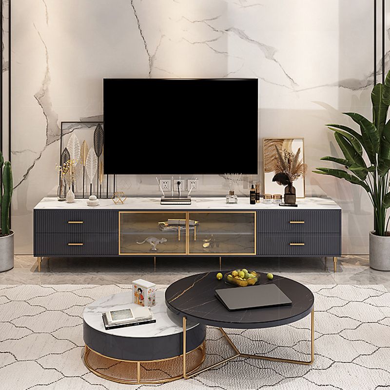 Stone TV Stand Console Enclosed Storage TV Media Console with 4 Drawers