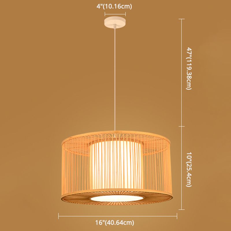 Stile asiatico semplicità appesa Bamboo e imitazione in pelle di pecora a doppia tonalità 1 lampada a sospensione leggera