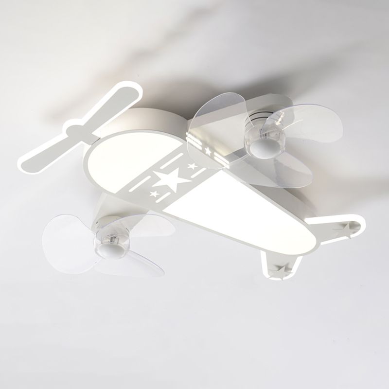 Kids Style Airplane Shape Ceiling Fan Lights Metal 5 Light LED Flush Lights