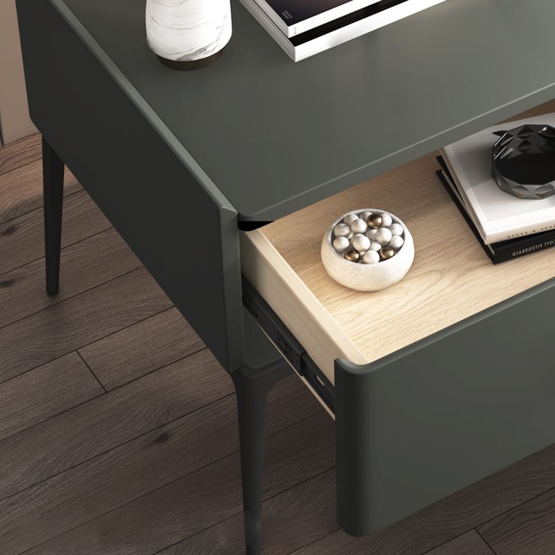 Modern Faux Leather Nightstand Solid Wood Nightstand with a Drawer