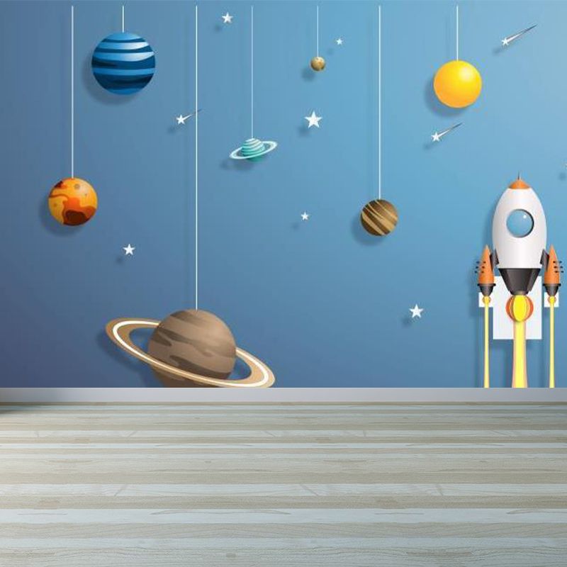 Kids Suspended Planets Wallpaper Mural Blue Outer Space Wall Art for Boys Bedroom