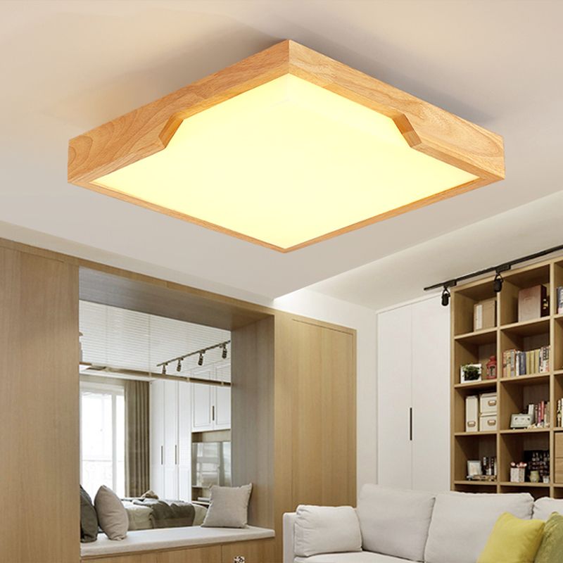 Lámparas de techo LED cuadradas de madera lámparas modernas de iluminación incorporadas de una sola luz, 16 "/ 19,5" / 23,5 "de ancho