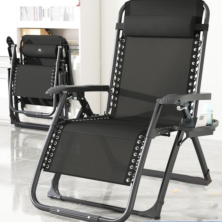 Black Contemporary Recliner Chair with Metal Base with Arms and Cup Holders