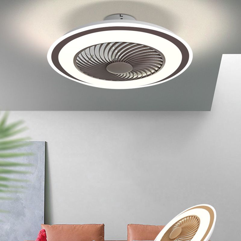 Modern Style Round Shape Ceiling Fan Lamp Metal 1 Light Ceiling Fan Lighting for Bedroom