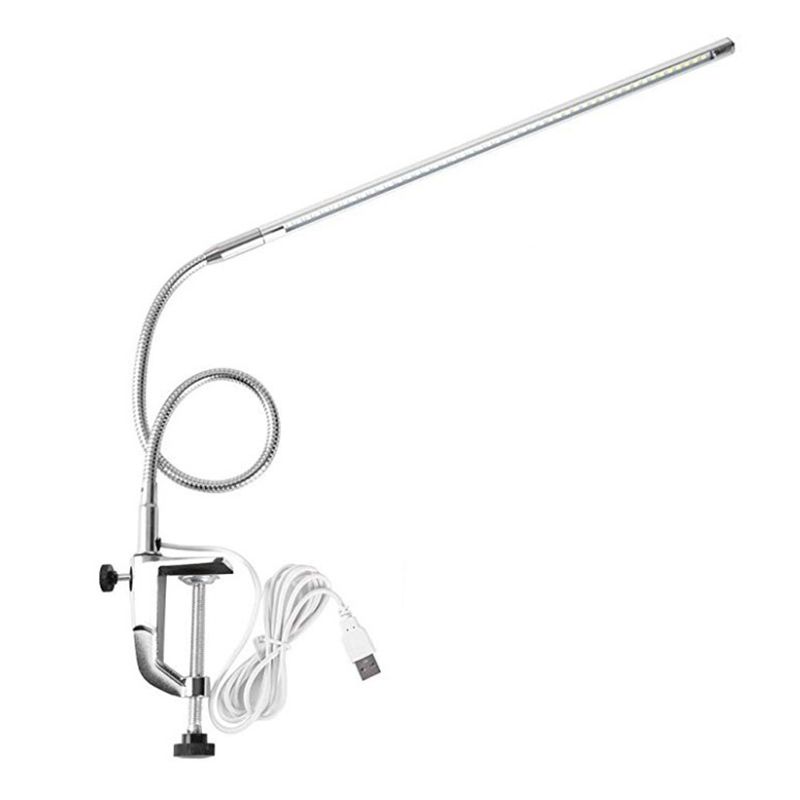 Adjustable Linear Metal Task Lamp Modern LED Silver Desk Light with Clamp for Study Room