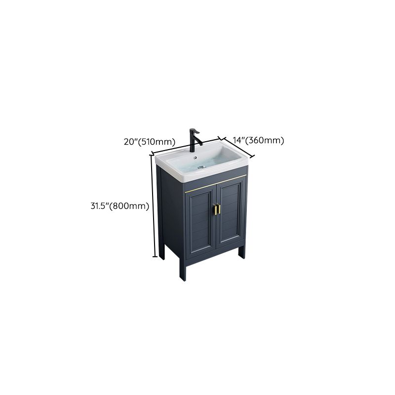 Blue Bath Vanity Freestanding Rectangular 2 Doors Single Sink Metal Frame Bathroom Vanity