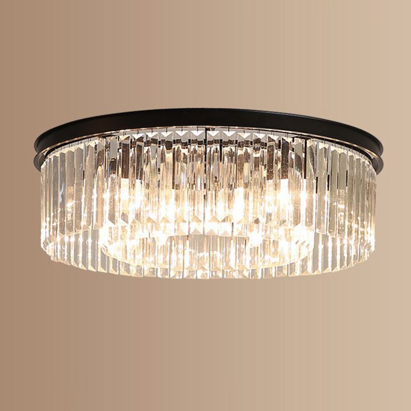 Modern Drum Ceiling Light Crystal Multiple-Light Flush Ceiling Lights