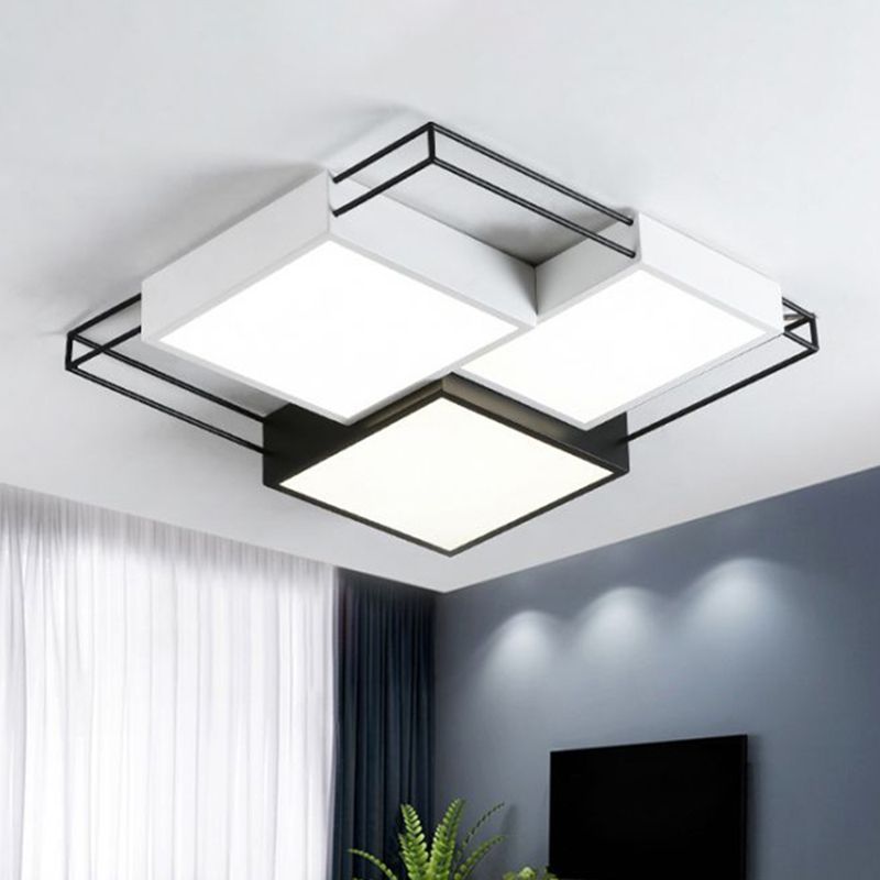 Black and White Splicing Square Flush Light Nordic Metal LED Flush Ceiling Light Fixture