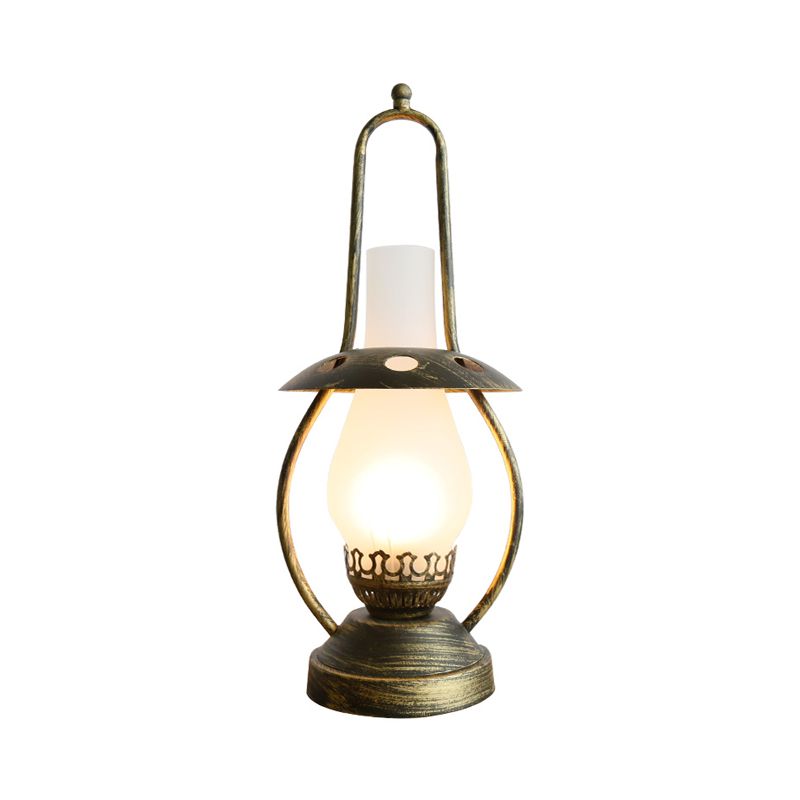 Brass Finish 1 Head Desk Lamp Industrial White Glass Lantern Metallic Table Light with Metal Base