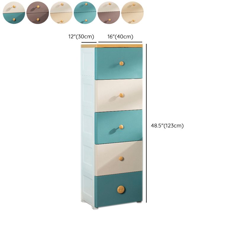 Scandinavian Plastic Kids Nightstand 5 Drawers Vertical Nursery Dresser for Home