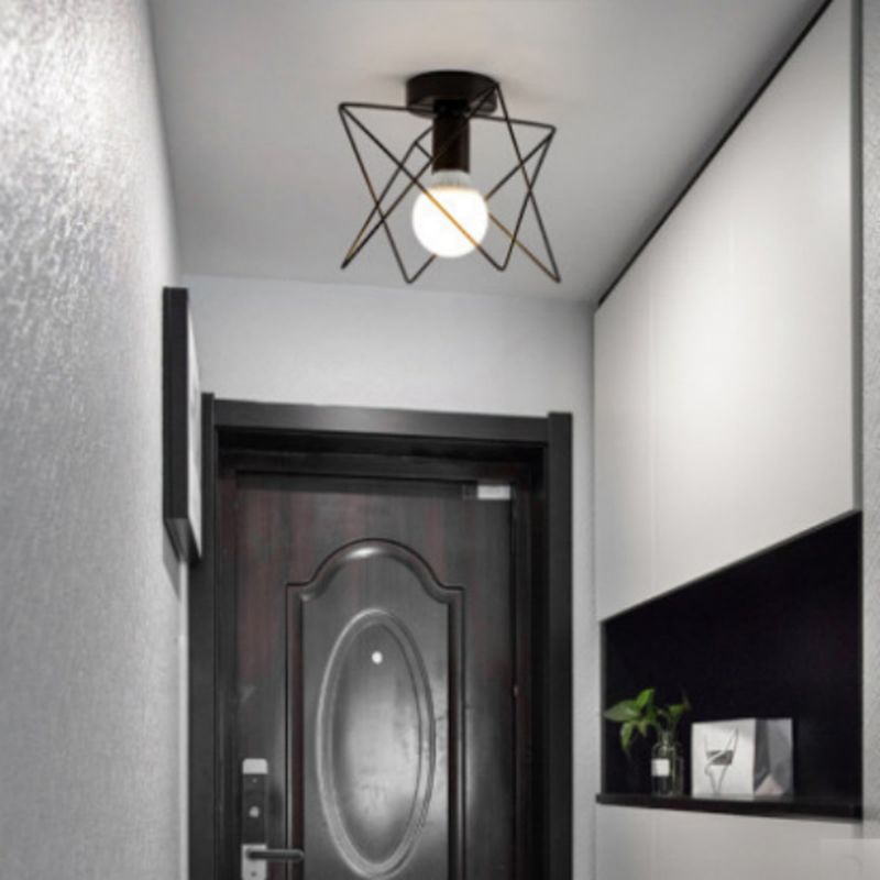 Geometric Shape Metal Flush Ceiling Light Modern 1 Light Flush Mount Light in Black