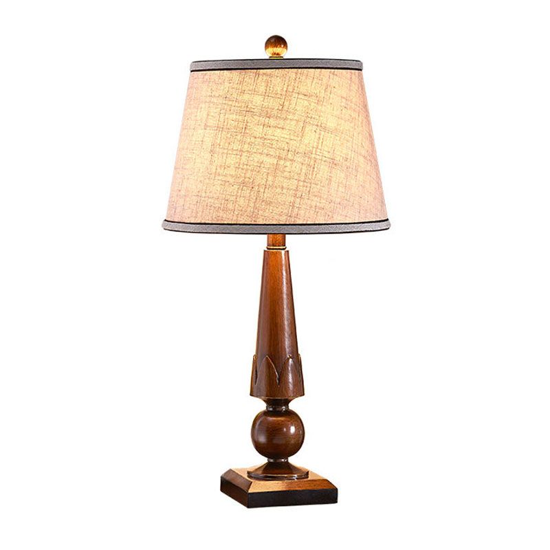 Minimalist Tapered Drum Night Lamp 1-Light Fabric Table Lighting in Green/Coffee for Bedside