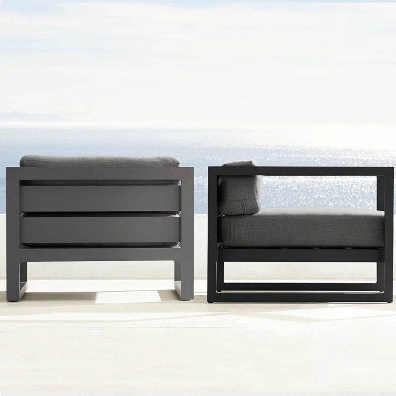 Modern Black Metal Frame Patio Sofa Simple Outdoor Loveseat with Cushion