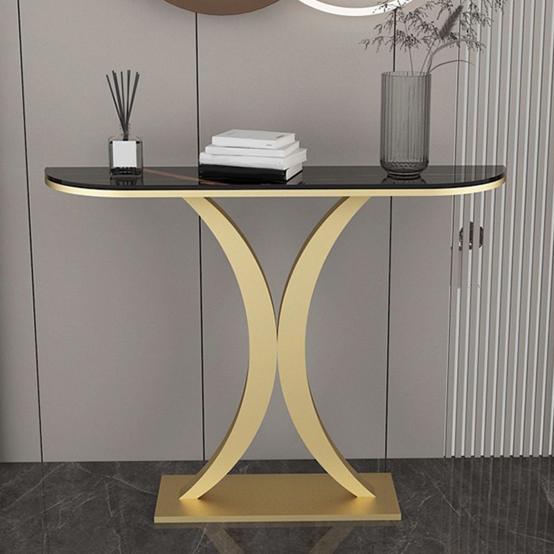 11" Wide Contemporary End Table Stone Half Moon Accent Table