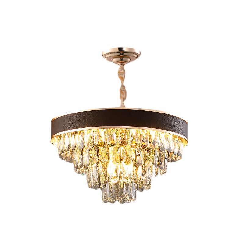 Tiered Crystal Block Chandelier Light Fixture 9/12 Lights Black-Gold Hanging Pendant Light, 19.5"/23.5" Wide