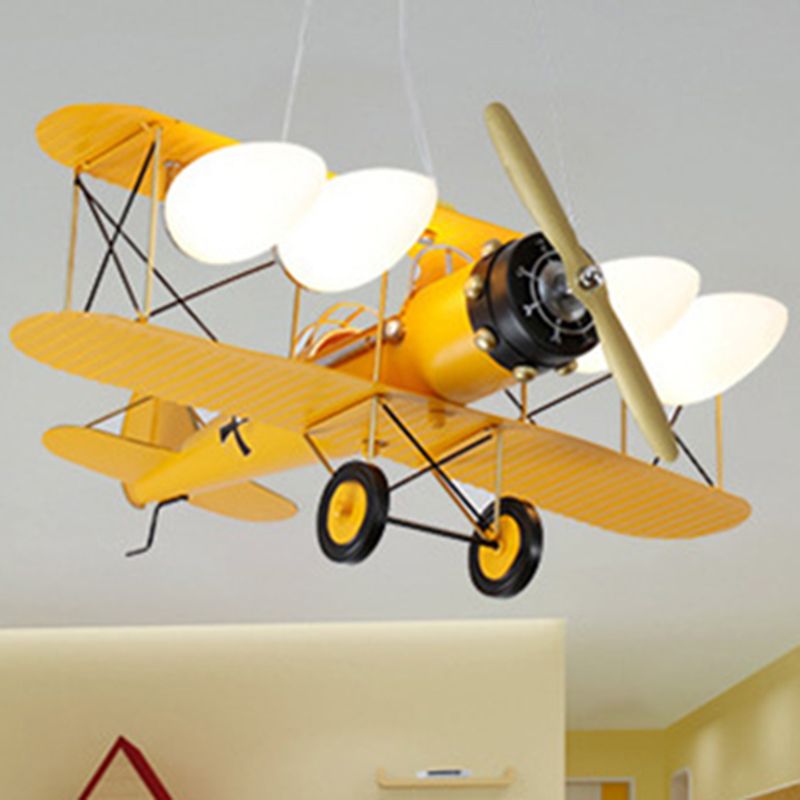 5 Lights Airplane Shape Pendant Lights Kids Metallic Ceiling Hang Fixtures for Kindergarten