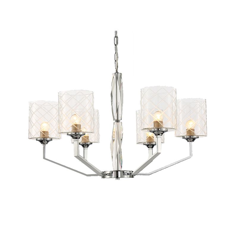 Simple Cup Lattice Glass Up Chandelier 6/8-Light Ceiling Lighting Fixture in Chrome