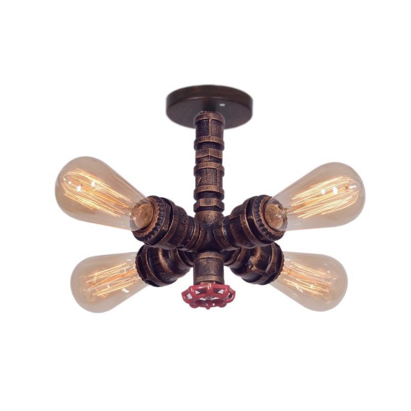 4 lumières Semi Flush Mount Éclairage à Steampunk Soupape en métal Semi-fleur de plafond