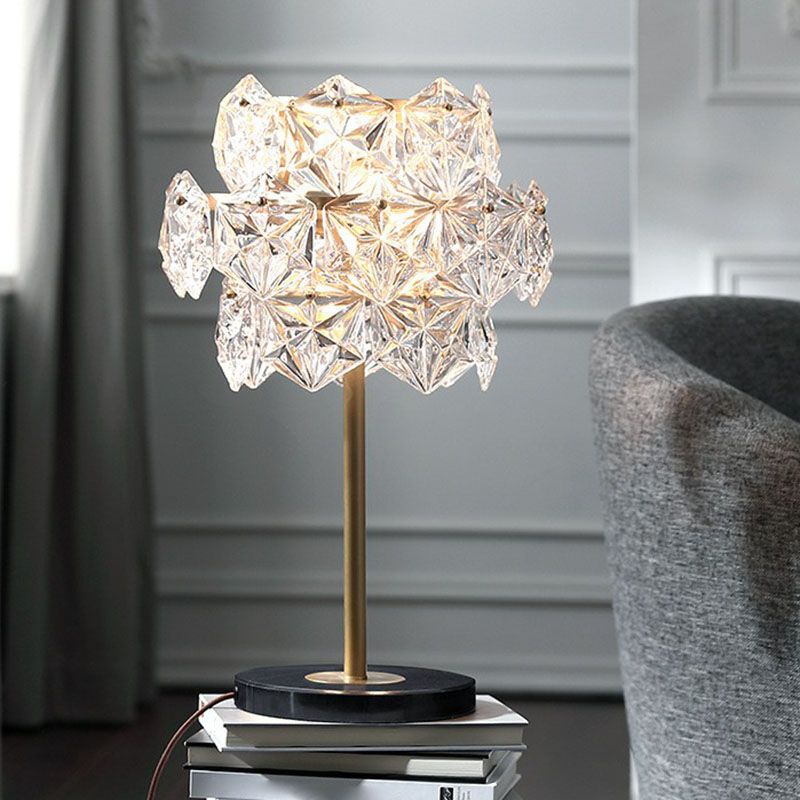 Clear Crystal Glass Snowflakes Nightstand Lamp Post-Modern 2 Bulbs Table Light in Gold