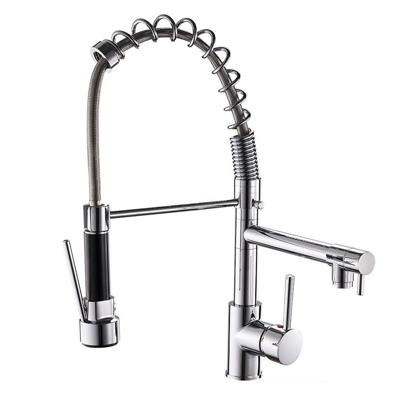 Contemporary Spring Spout Kitchen Sink Faucet Swivel Spout with Pull down Sprayer