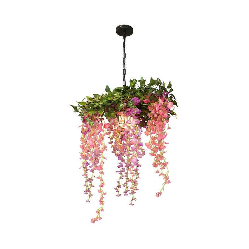 Metal Pink Down Lighting Pendant Flower 1 Head Industrial LED Hanging Lamp for Restaurant