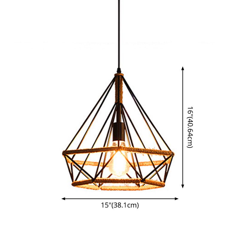 1 Light Diamond Cage Hanging Techo Lights Lights Lights Lights Lights de metal industrial para restaurante