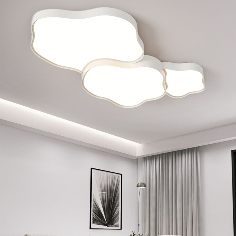 LED White Metal Modern Flush Mount Cloud Shape Ceiling Lamp with Acrylic Shade for Bedroom