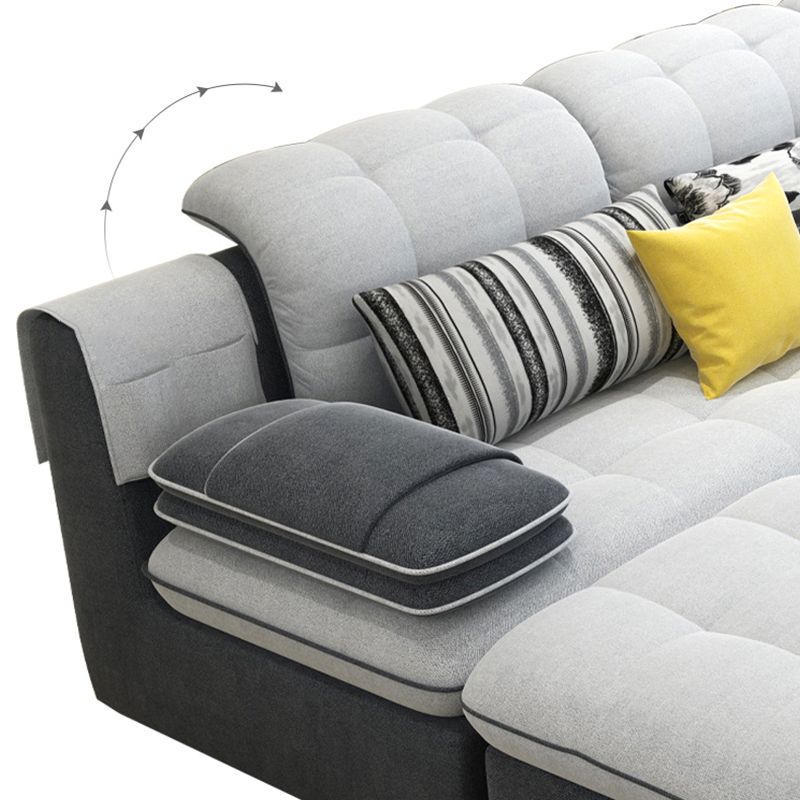 Scandinavian Light Gray Pillow Top Arm Sofa Slipcovered Sectional with Pocket Storage