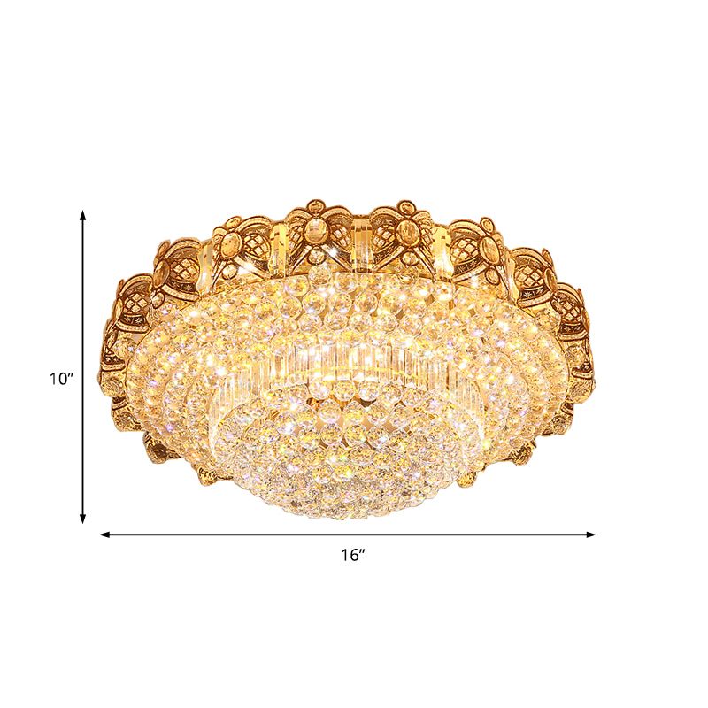 Contemporary Crystal Ceiling Light Fixture Integrated Led Round Flush Mount Light in Gold, 16"/23.5" Wide