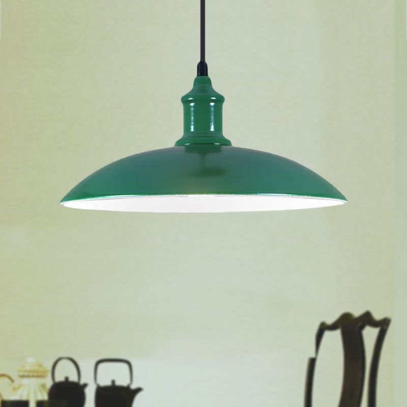 Lampada a sospensione di ciotola verde/rossa Metallo industriale 1 Lumo soggiorno Sallo Light, Larghezza 12,5 "/16"