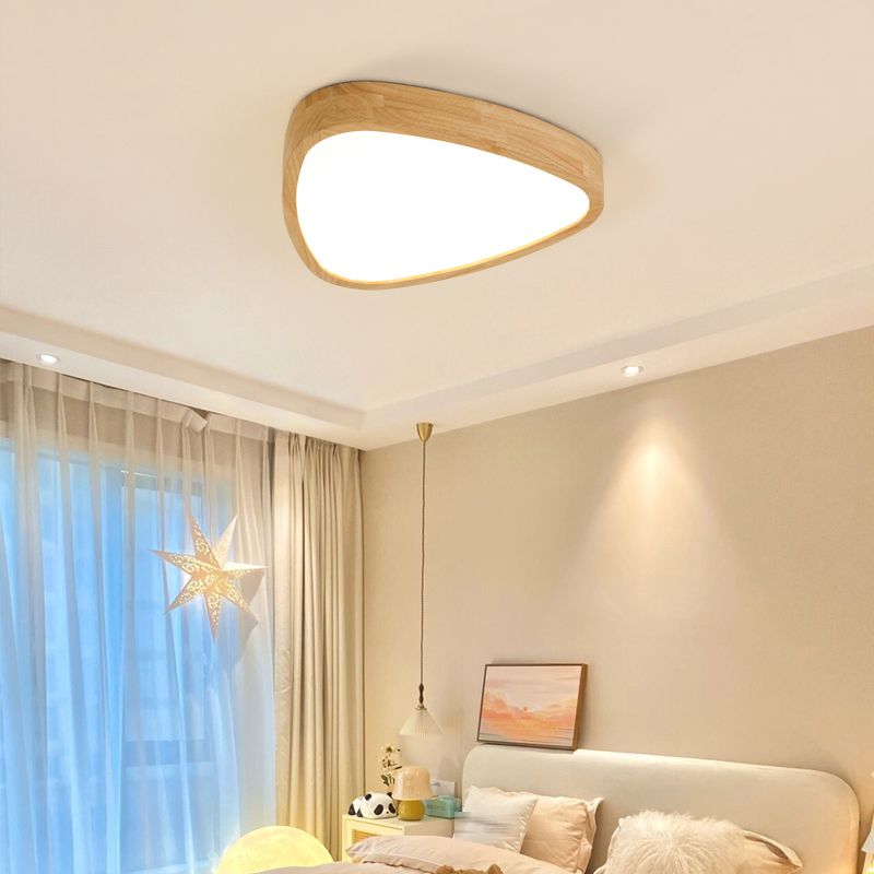 Modern Style Triangle Shape Flush Mount 1 Light Wood Ceiling Light for Bedroom