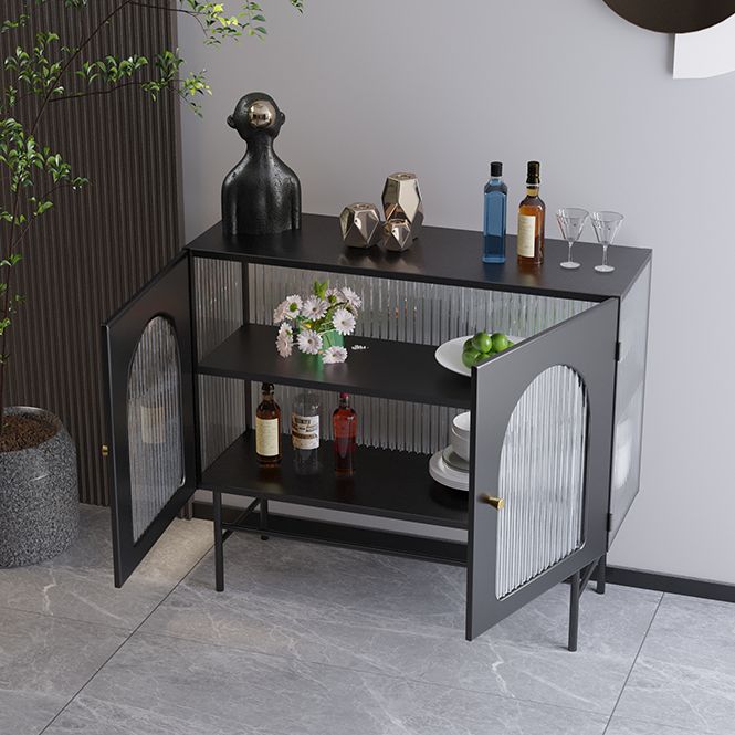 Modern Simple Iron Sideboard Striped Glass Doors Cabinets Dining Server for Living Room