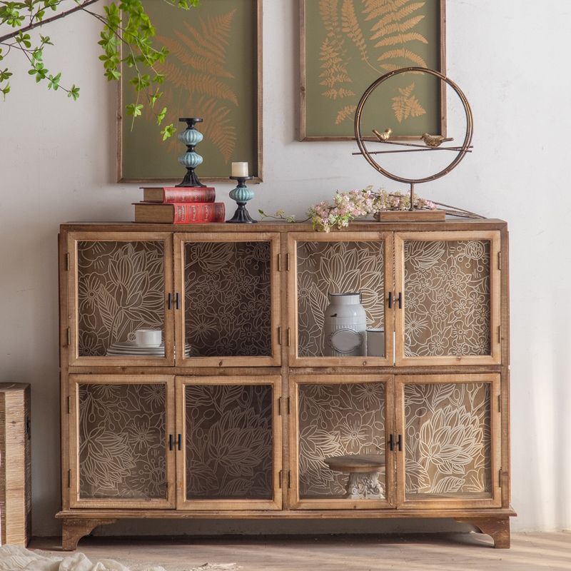 Modern Wood Curio Cabinet Glass Doors Storage Cabinet with Doors for Dining Room