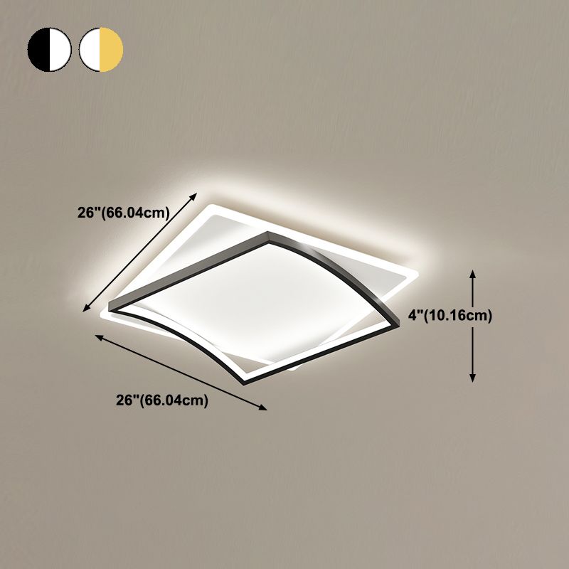 Metal Square Shape Flush Ceiling Light Modern Style 2 Lights Flush Mount Lighting