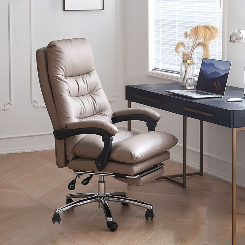 Modern Leather Desk Chair Adjustable Seat Height Padded Arms Office Chair with Wheels