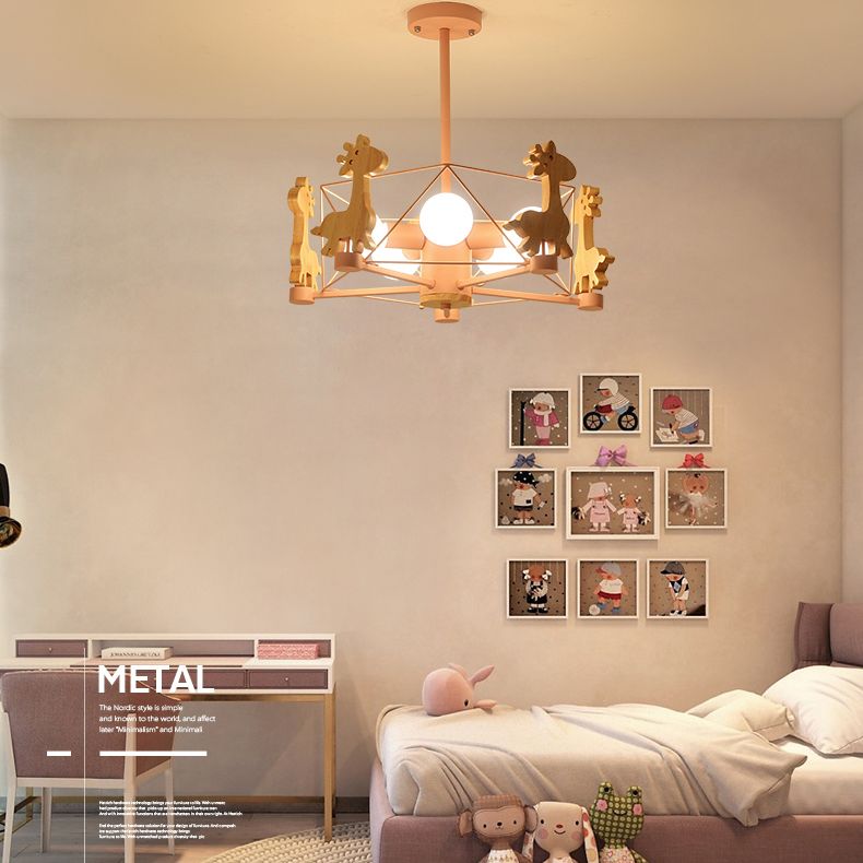 Metal Giraffe Pendant Light Kit Nordic Style Ceiling Chandelier for Kids Bedroom