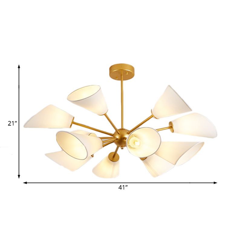 Metall Sputnik Kronleuchter Lampe zeitgenössische Multi -Leuchten Gold/Schwarze LED Hängende hängende Licht mit weißem Stoffkegelschatten