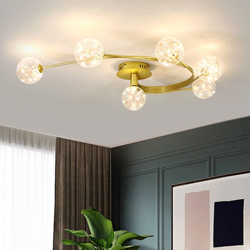 Modern Clear Glass Flush Light Fixtures Spherical Flush Mount for Bedroom