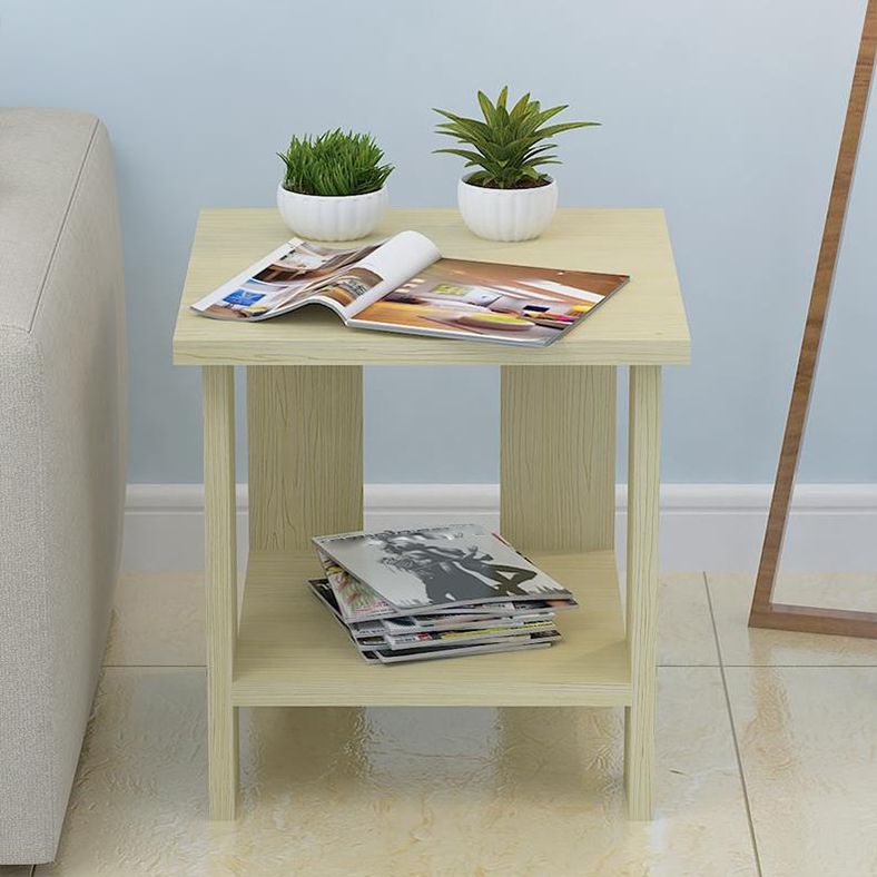 Wood Accent Table Nightstand Open Storage Night Table with 2 Shelves