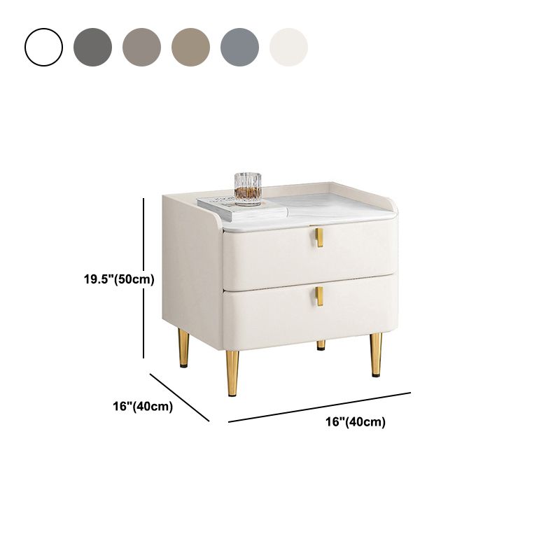 Solid Wood Frame Two Drawers Leather Grey/khaki/beige/blue Gold Table Leg Nightstand