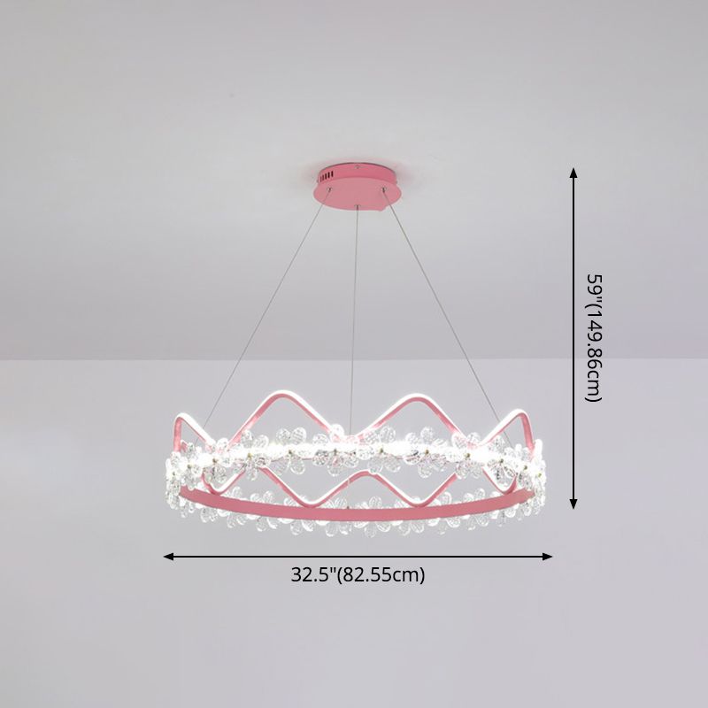 1 Light Crown Hanging Pendant Light Nordic Style Crystal Suspended Lighting Fixture for Living Room