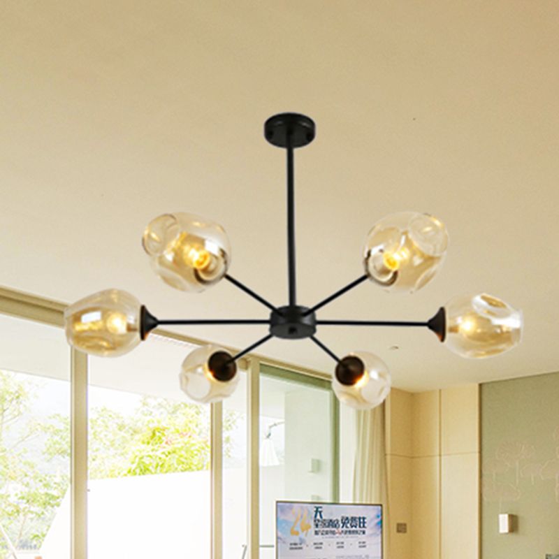 Modernist 3/6/8 Lights Hanging Chandelier Black/Chrome Sputnik Suspension Pendant with Blue/Amber Glass Shade