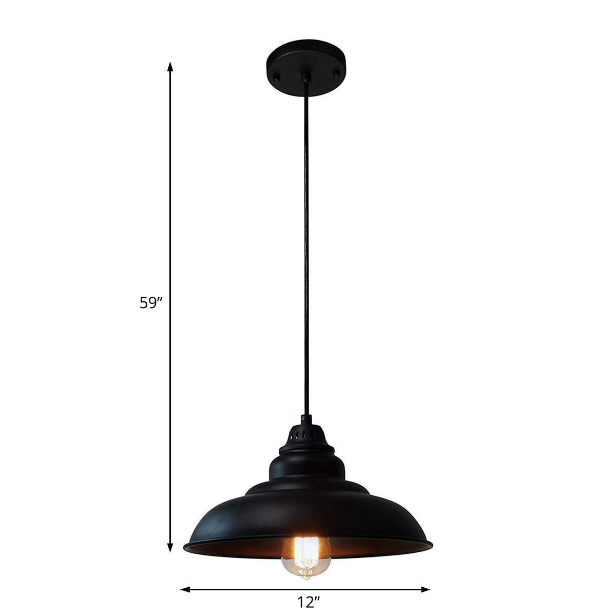 Barn Shade Metal Pendant Light Fixture Industrial Single Bulb Living Room Hanging Lamp in Black